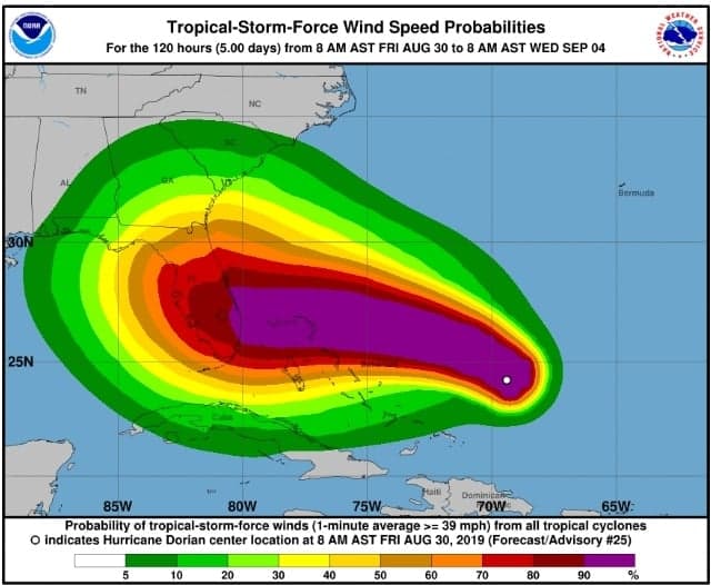     L’ouragan Dorian risque de frapper la Floride en catégorie 4

