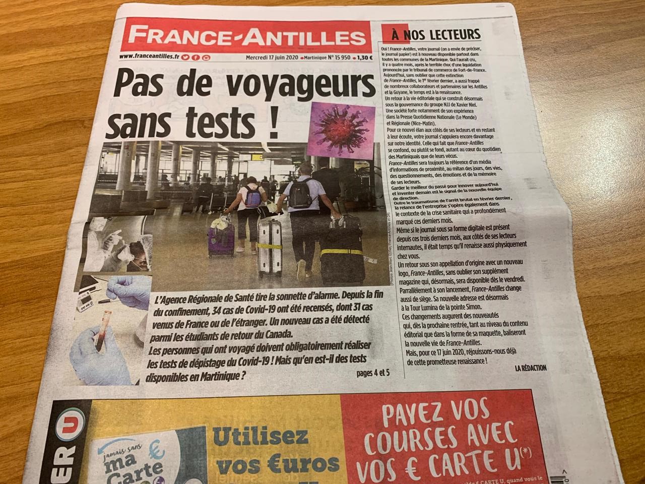     France-Antilles est de retour chez vos marchands de journaux

