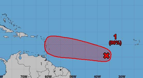     L'onde tropicale numéro 21 a un fort potentiel pour devenir un cyclone. Elle devrait concerner les Petites Antilles

