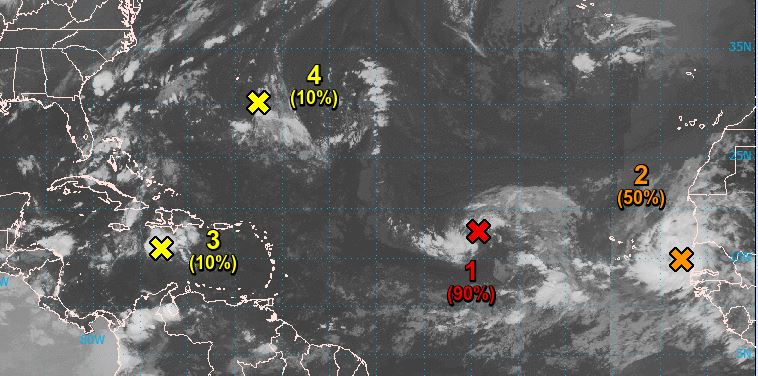     Deux ondes tropicales situées à bonne distance l'Arc Antillais sont sous surveillance

