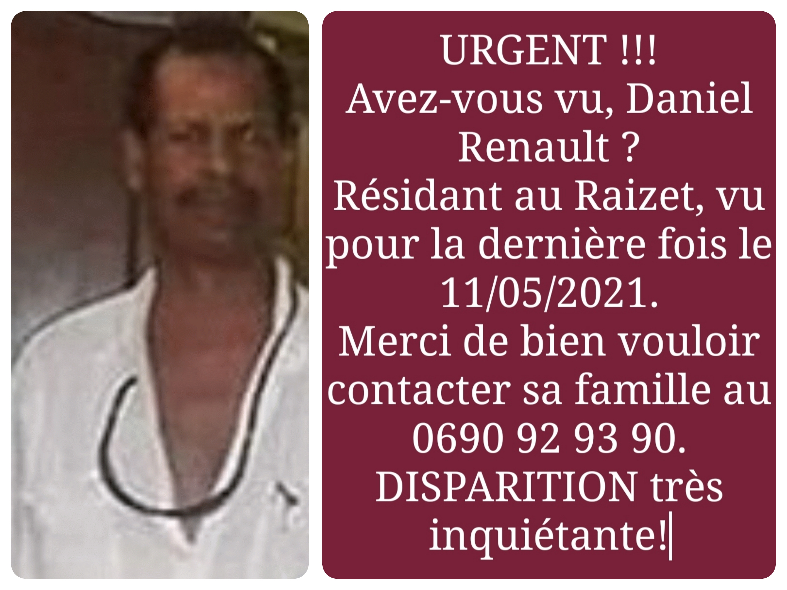     Avez-vous vu Daniel Renault, disparu au Raizet ?


