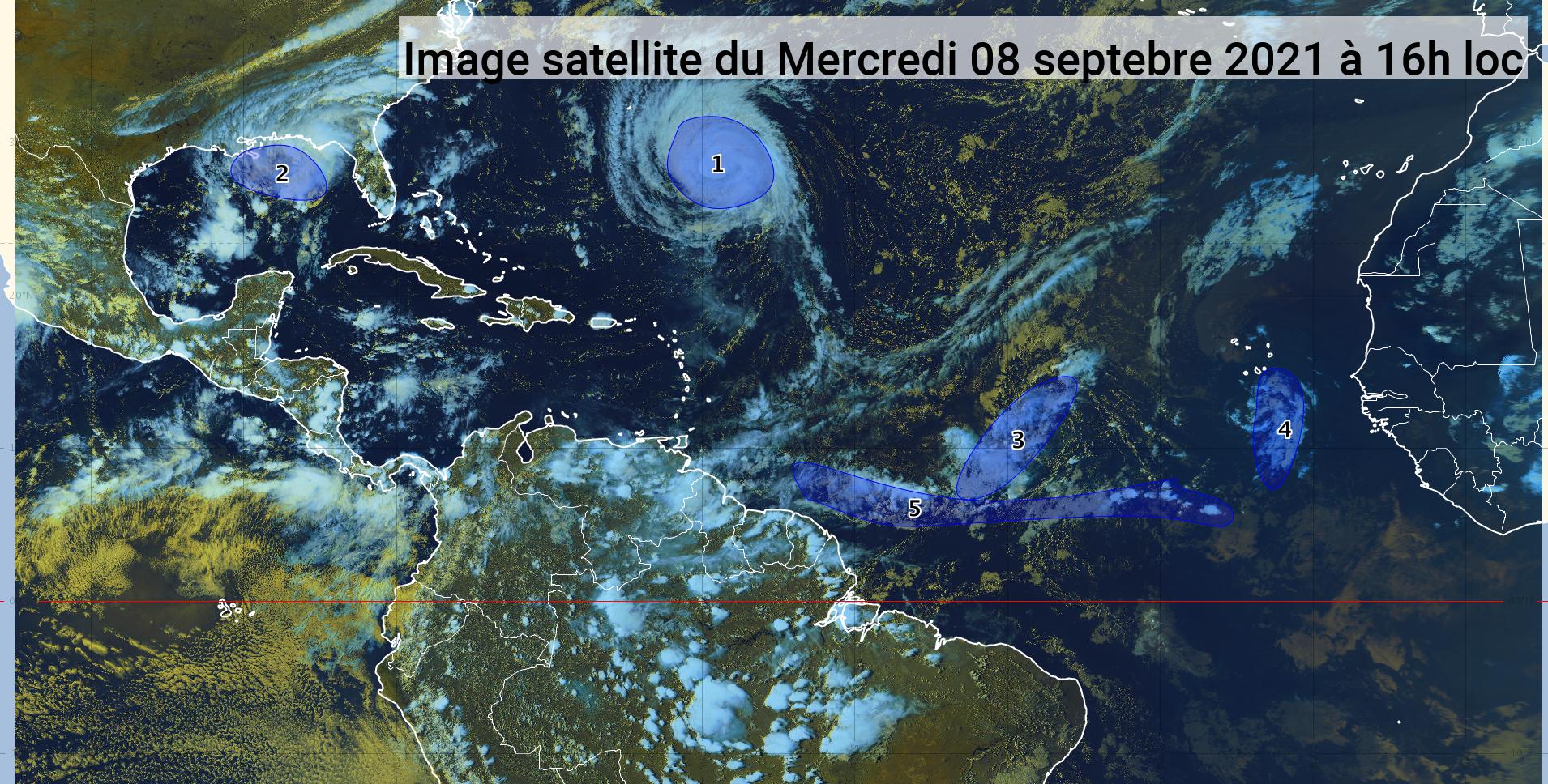     L'ouragan Larry s'éloigne, deux ondes tropicales sont sous surveillance (bulletin du 08/09/21) 

