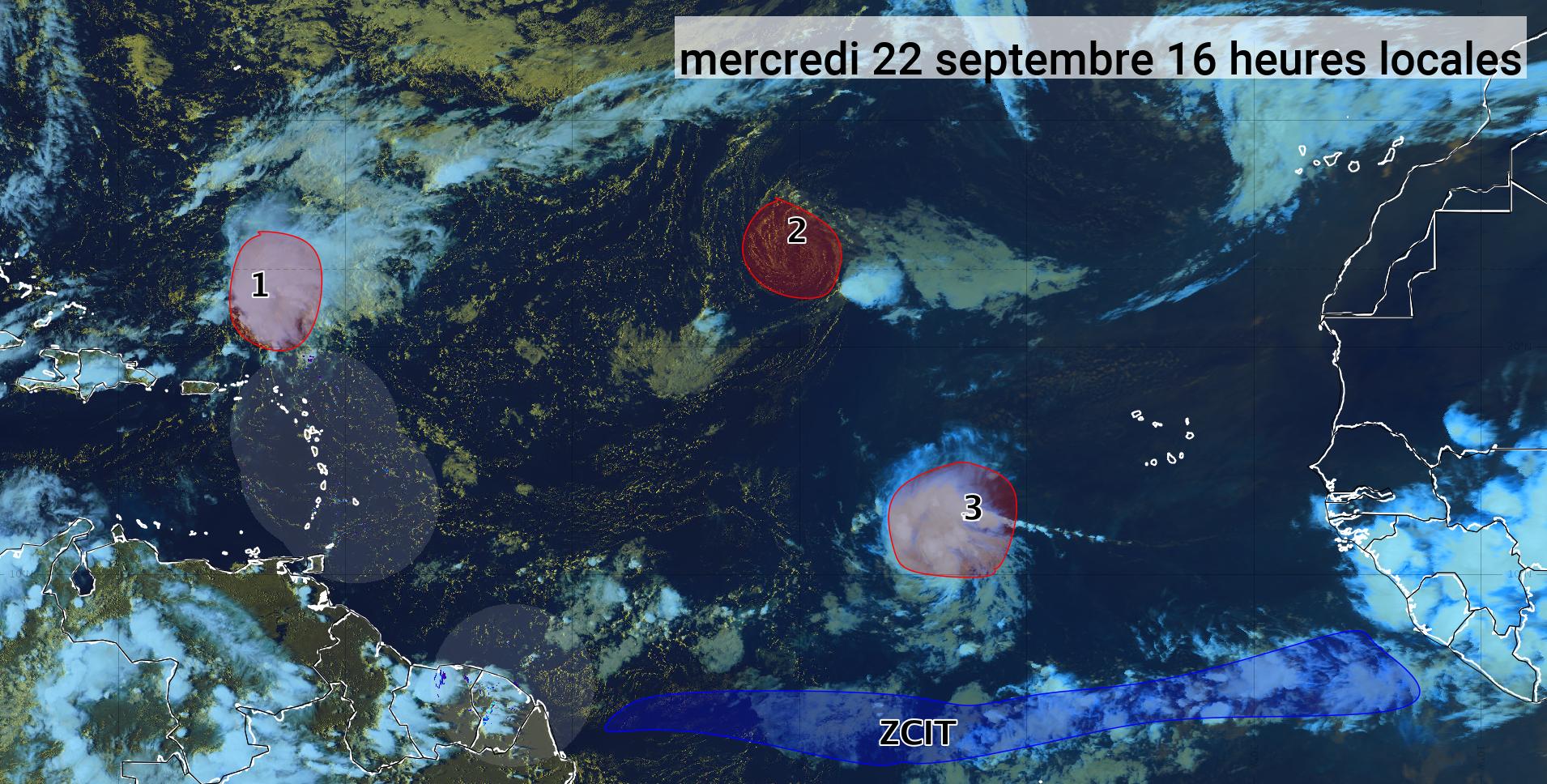    Trois phénomènes cycloniques dans l'Atlantique (bulletin du 22/09/21)

