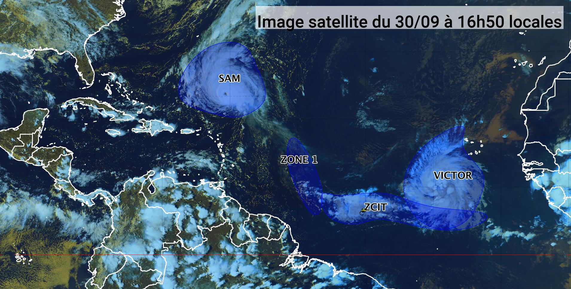     L'ouragan Sam s'éloigne et Victor continue sa route vers le nord (bulletin du 30/09/21)

