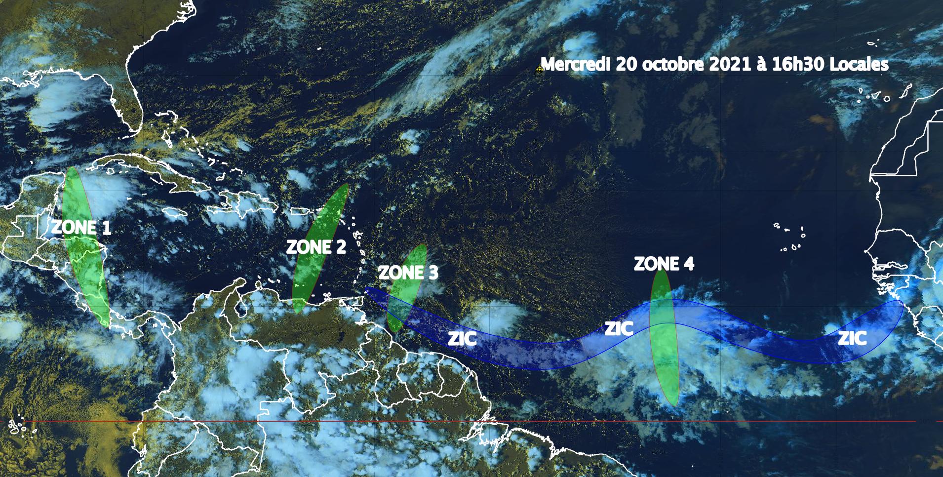     Situation toujours calme, quatre ondes tropicales en Caraïbe et dans l'Atlantique (bulletin du 20/10/21)

