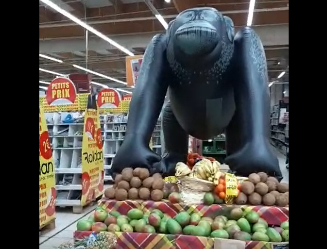     Grande distribution : un gorille pour orner un stand de fruits tropicaux

