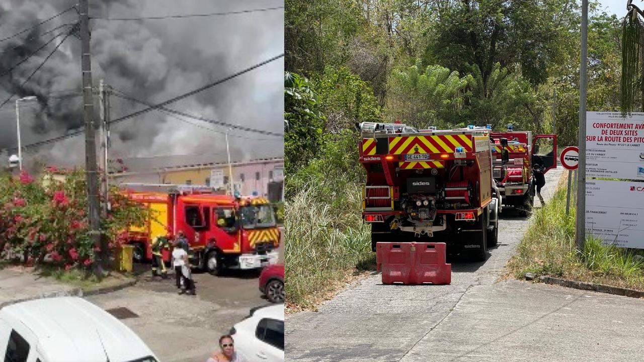     Un feu d'entrepôt et un feu de broussailles mobilisent les pompiers à Ducos et au Carbet

