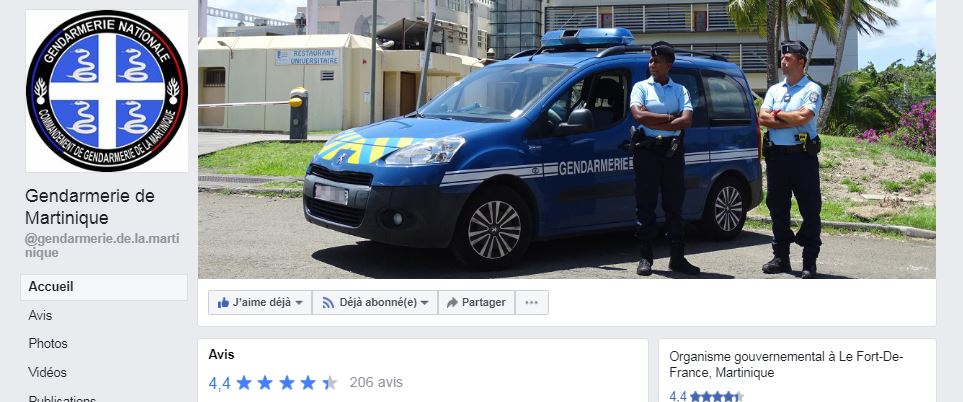 page facebook gendarmerie de Martinique