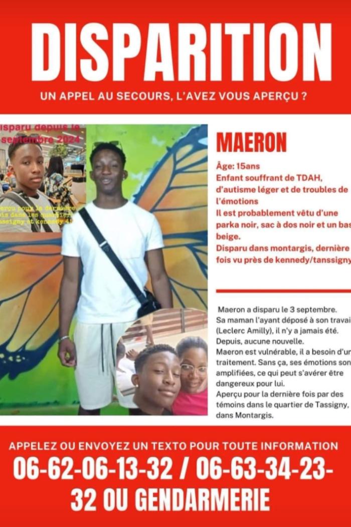 Maeron, 15 ans, est introuvable depuis le 3 septembre dernier à Montargis