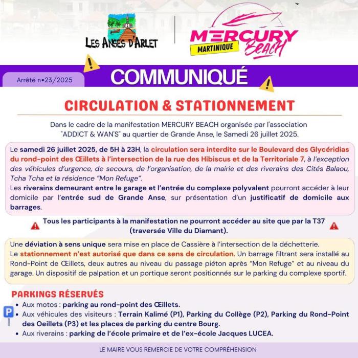 Circulation et Stationnement Mercury beach 2025