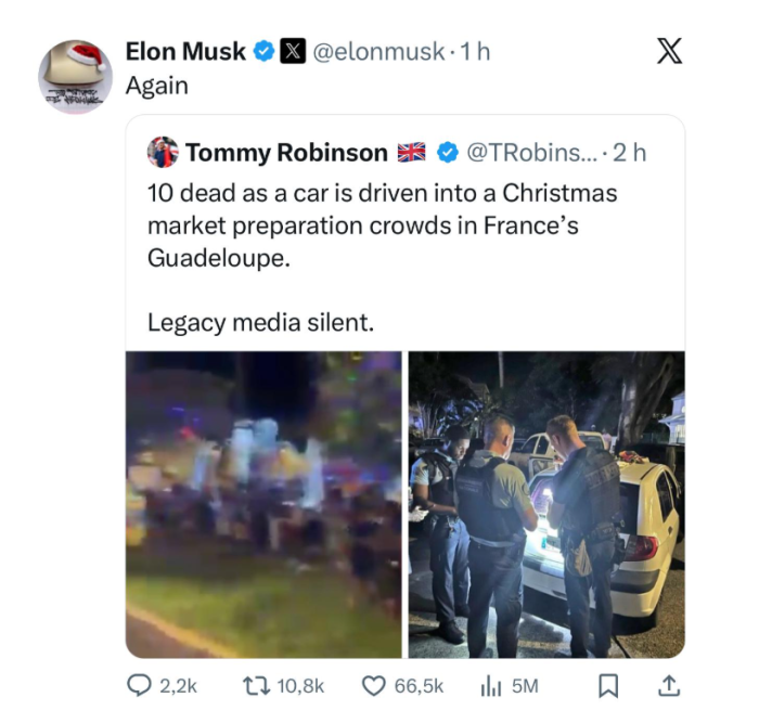 Elon Musk tweet Sainte-Anne
