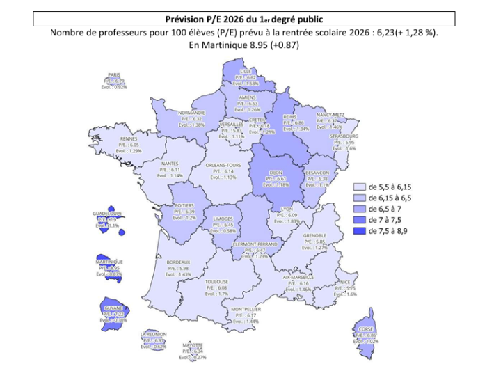 Prévision enseignement 1er degré Martinique