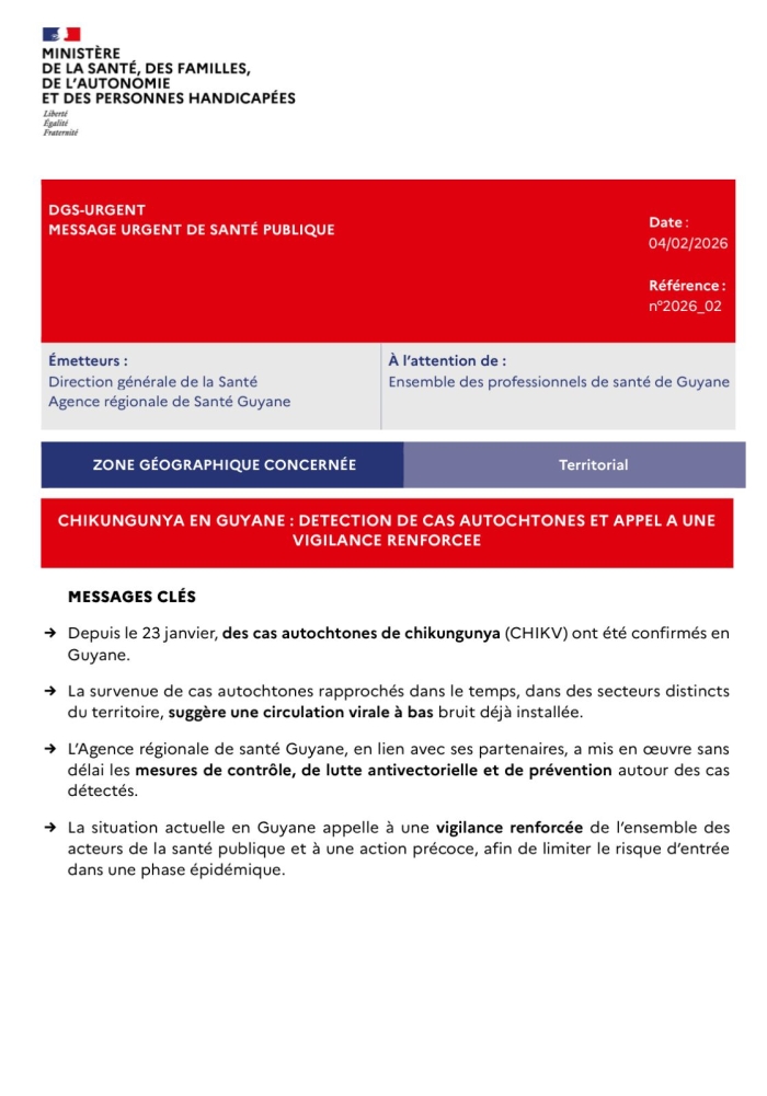 Cas de chikungunya Guyane 070226