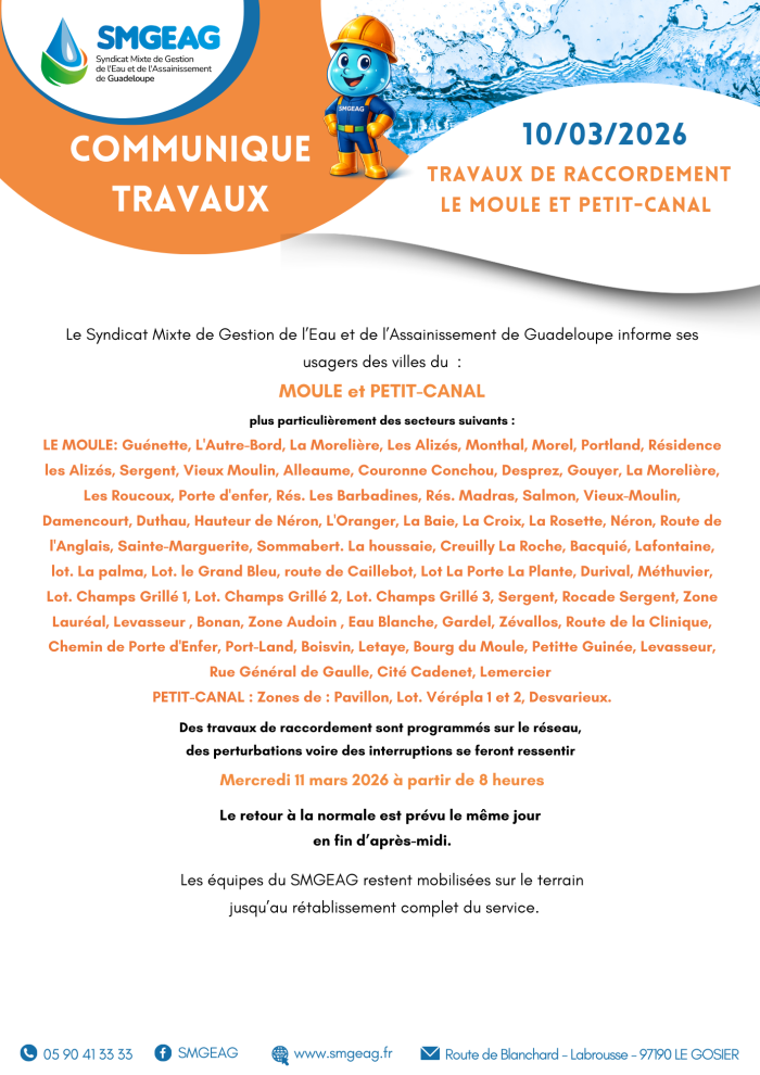 Perturbations réseau d'eau Le Moule et Petit-Canal