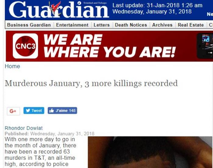     Janvier 2018 : le mois le plus meurtrier de l'histoire de Trinidad

