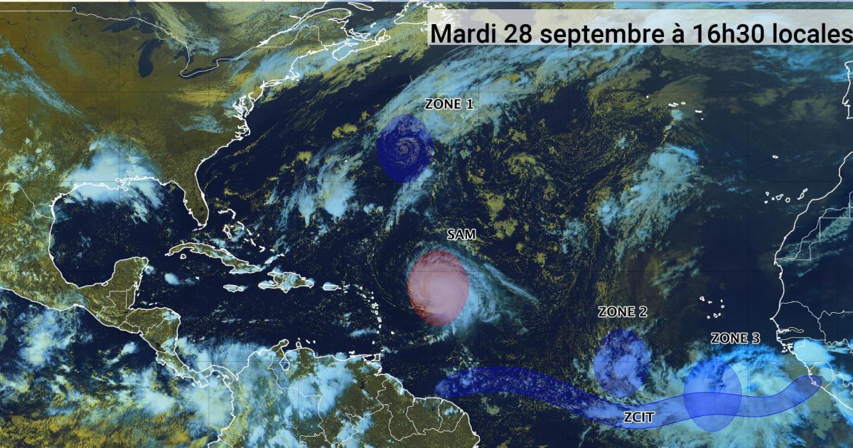     L'ouragan Sam revient en catégorie 4 et trois zones sont sous surveillance (bulletin du 28/09/21)

