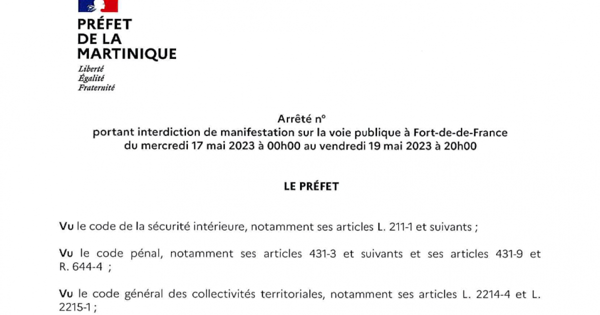     Visite d’Éric Dupond-Moretti : interdiction des rassemblements non-déclarés sur la voie publique à Fort-de-France

