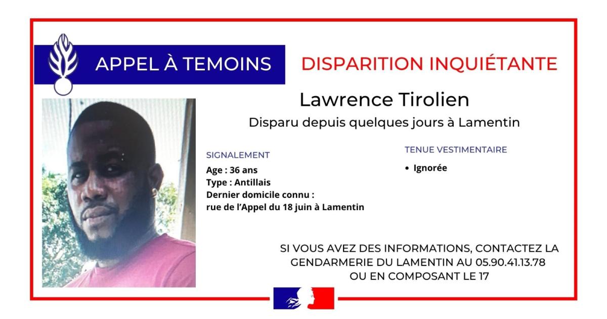     La gendarmerie recherche Lawrence Tirolien, porté disparu depuis plusieurs jours

