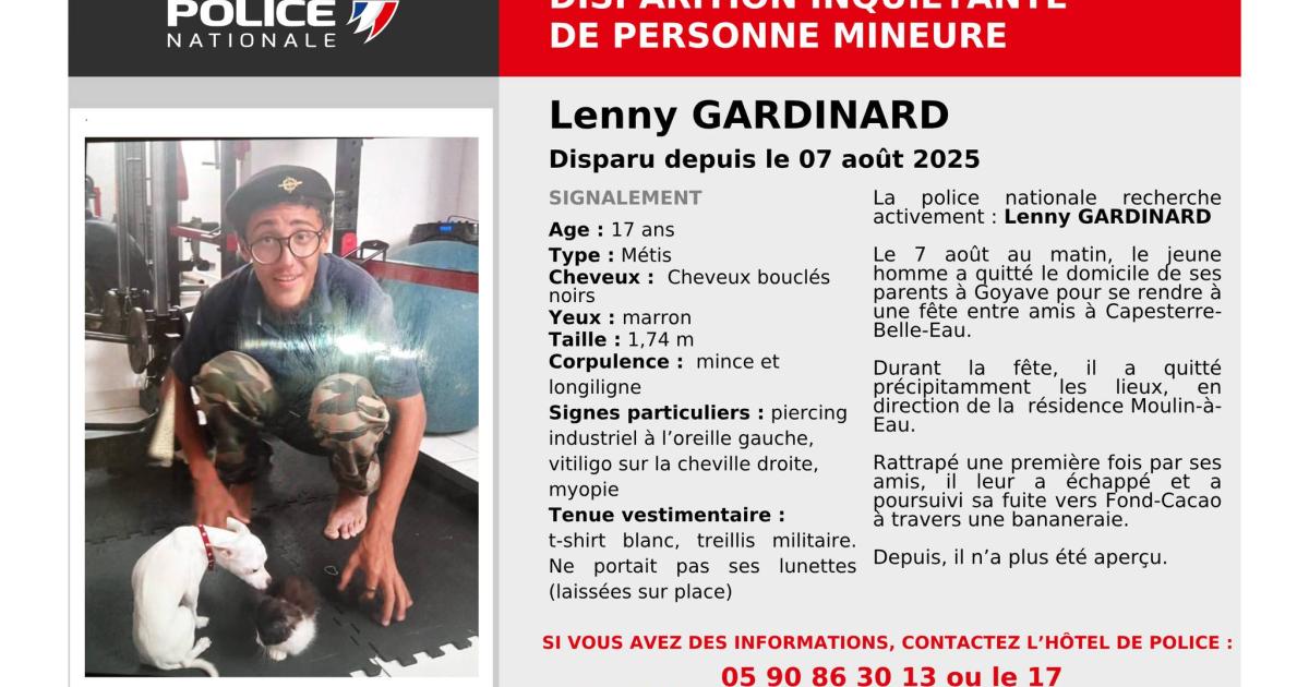     Un appel à témoin pour retrouver Lenny Gardinard, vu pour la dernière fois à Capesterre-Belle-Eau jeudi

