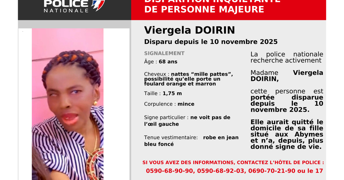     Toujours portée disparue, Viergela Doirin aperçue au Raizet et à Grand Camp

