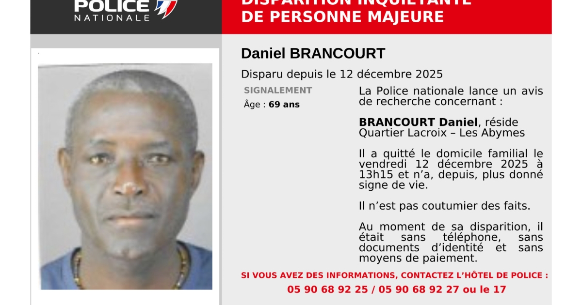     Disparition inquiétante aux Abymes : avez-vous vu Daniel Brancourt ?

