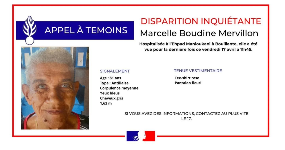     Appel à témoins : disparition inquiétante de Marcelle Boudine Mervillon, âgée de 80 ans

