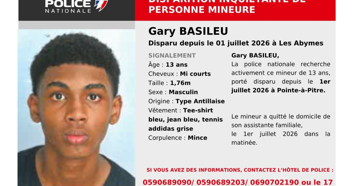     Disparition inquiétante : la police nationale recherche Gary Basileu, âgé de 13 ans

